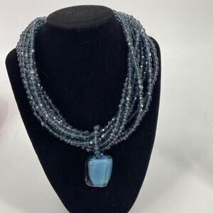 Sent Murano glass multi strand blue grass beaded necklace